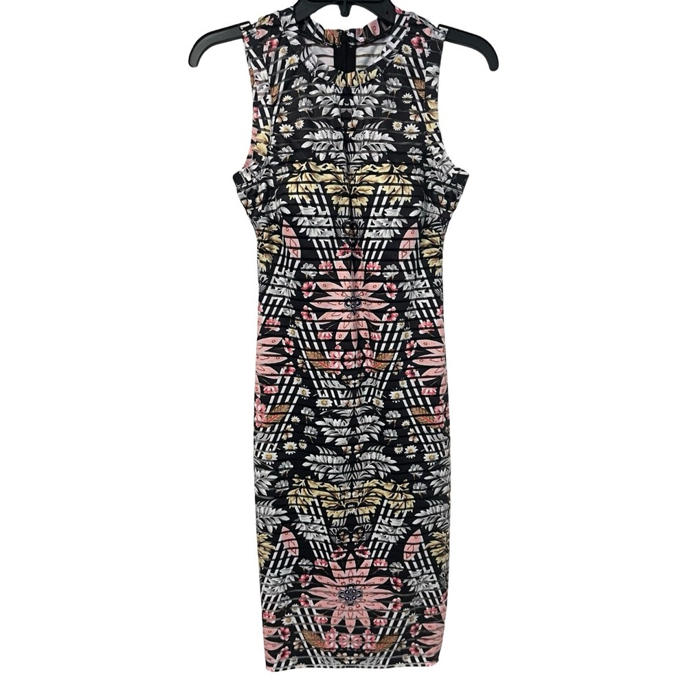 Guess Los Angeles Sleeveless Floral Geometric Stripe Bodycon Dress Size 2